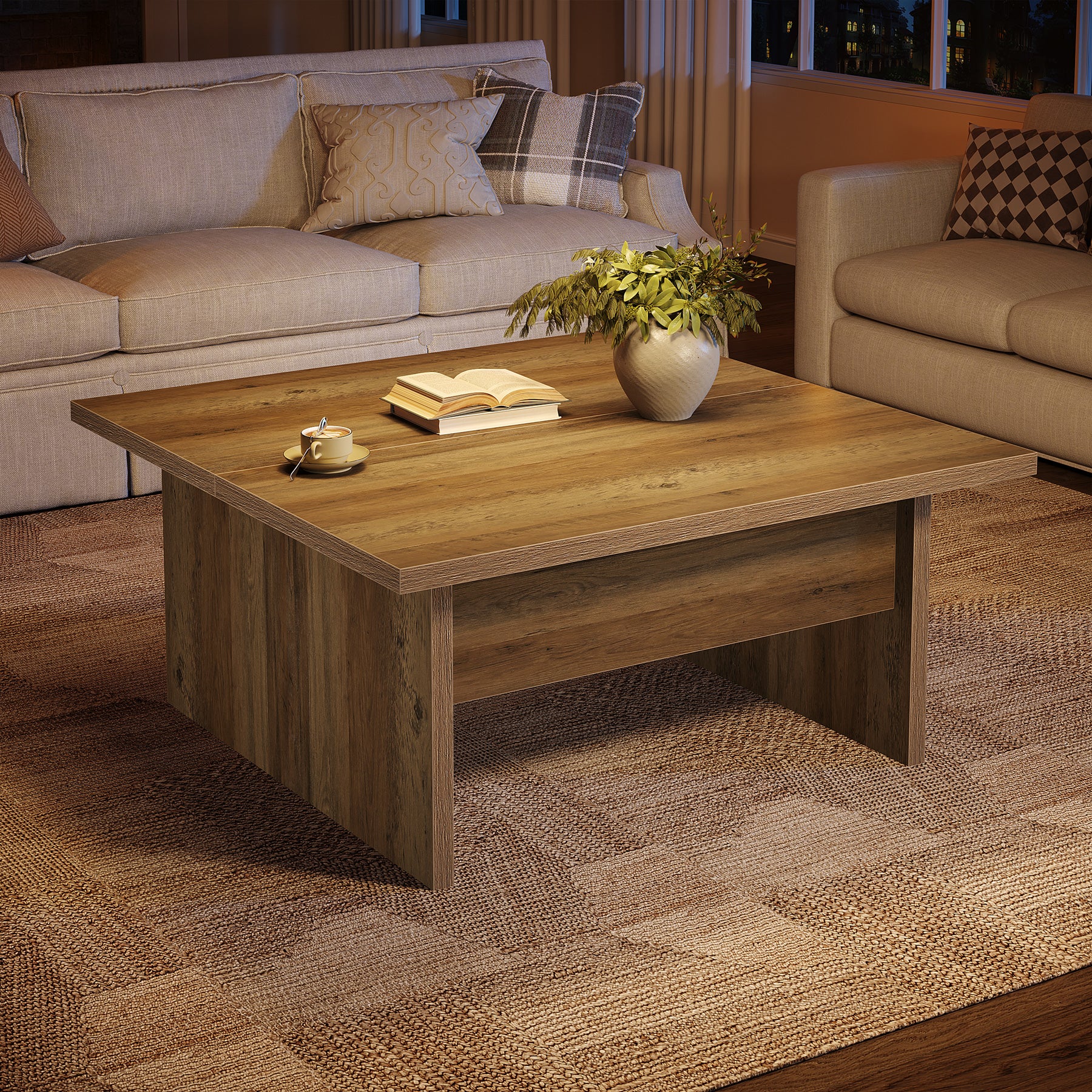 39.4" Square Coffee Table, Farmhouse Cocktail Tea Center Table for Living Room