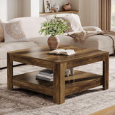 39.4" Square Coffee Table, Wooden Center Tea Accent Table with 2-Tier Storage 3