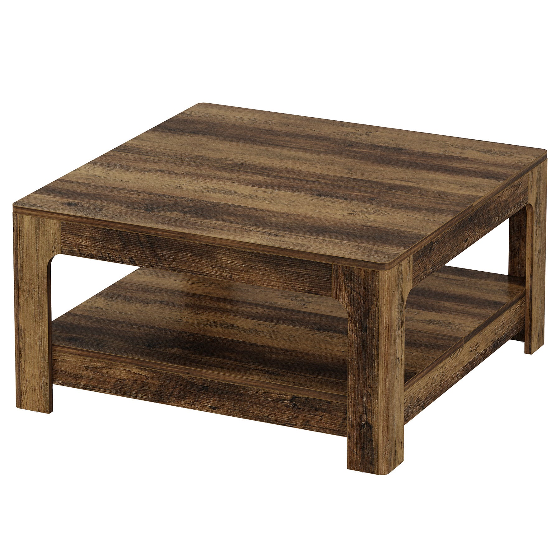 39.4" Square Coffee Table, Wooden Center Tea Accent Table with 2-Tier Storage
