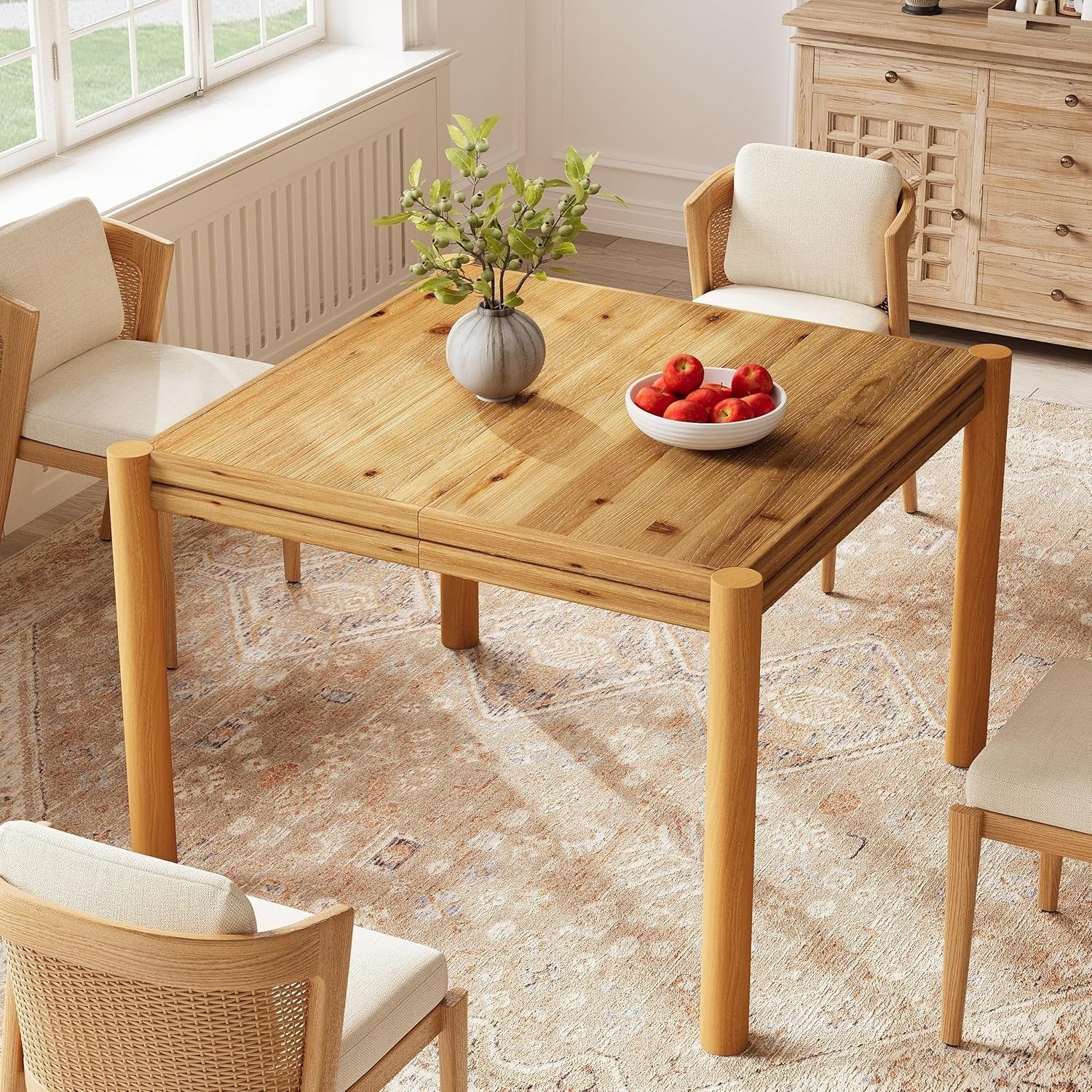 39.4" Square Dining Table, Farmhouse Solid Wood Kitchen Table 4 People