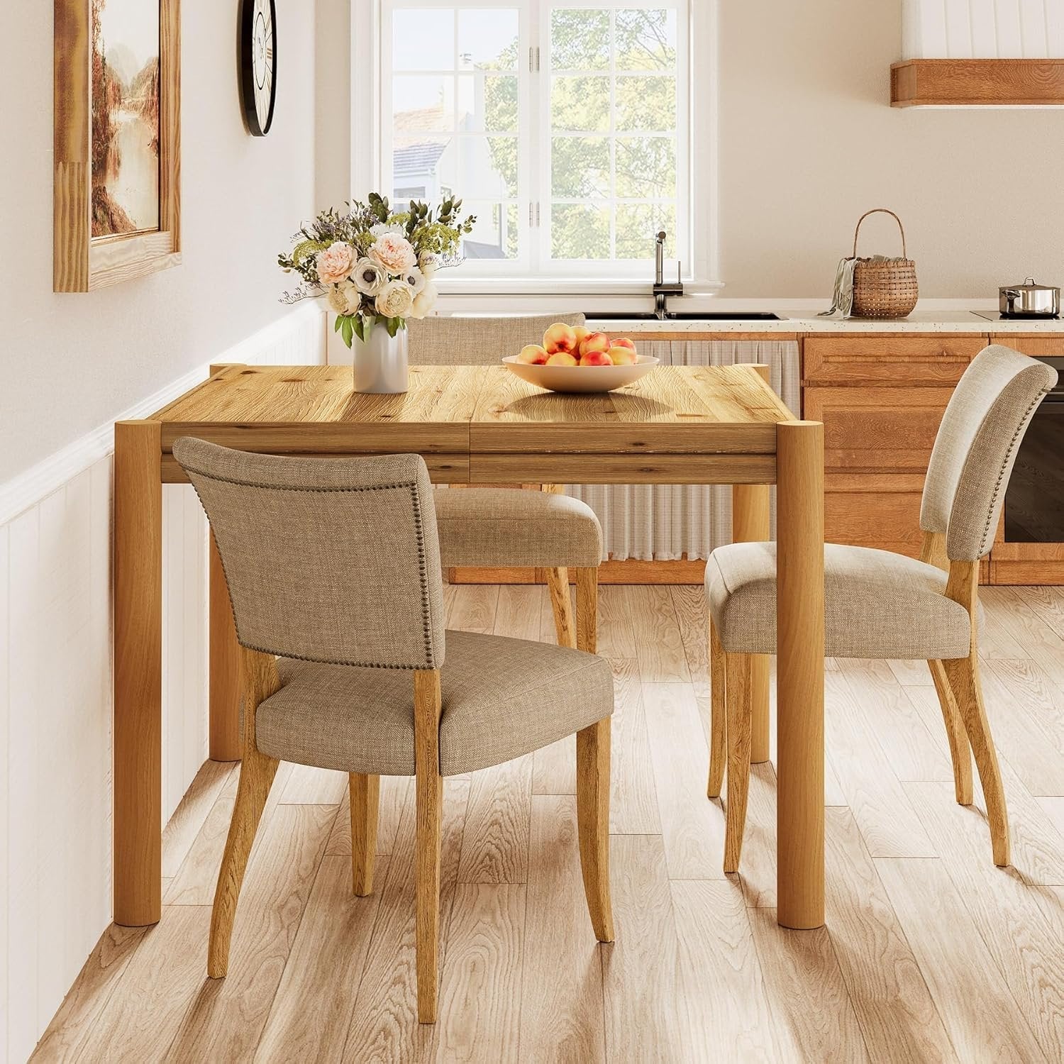 39.4" Square Dining Table, Farmhouse Solid Wood Kitchen Table 4 People