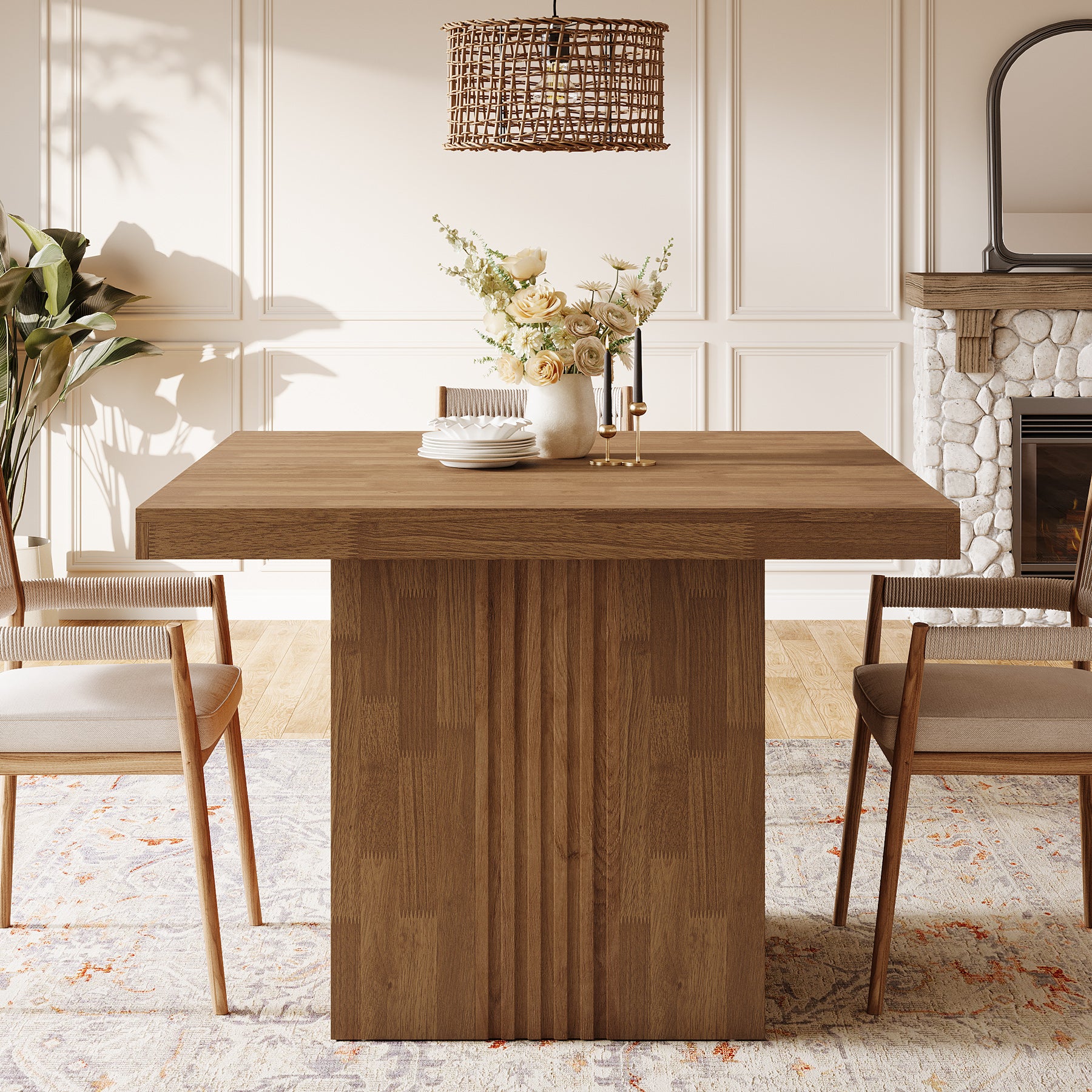 39" Dining Table, Farmhouse Square Kitchen Dinner Table for 4