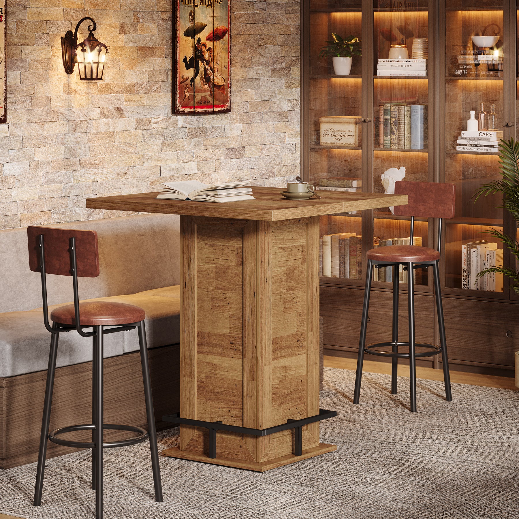 39" High Top Bar Table, Square Bistro Pub Cocktail Table