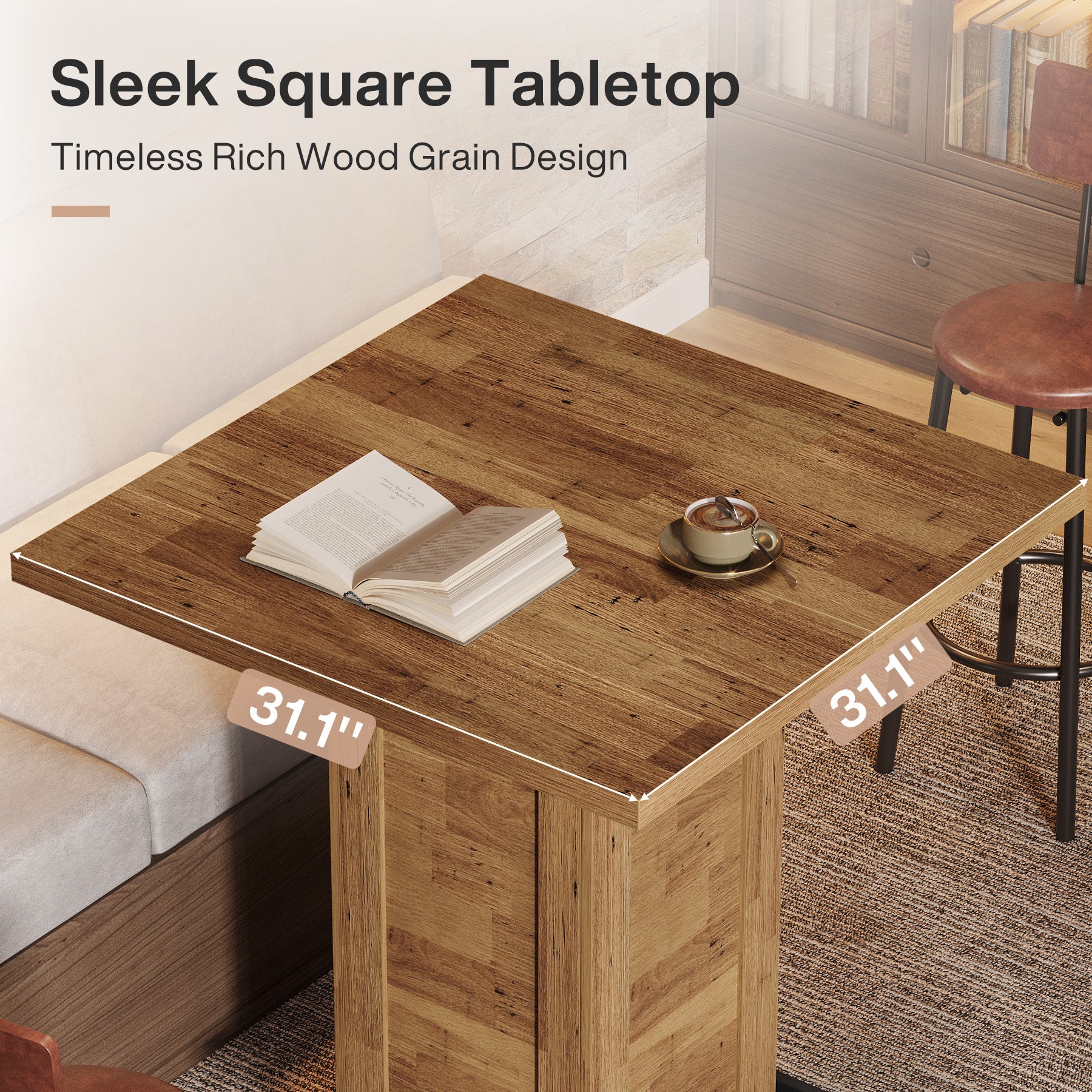 39" High Top Bar Table, Square Bistro Pub Cocktail Table