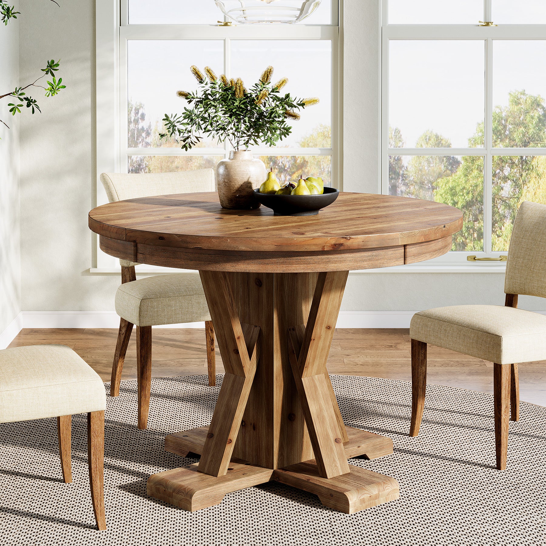 39" Round Dining Table, Wood Farmhouse Kitchen Table for 2-4 People