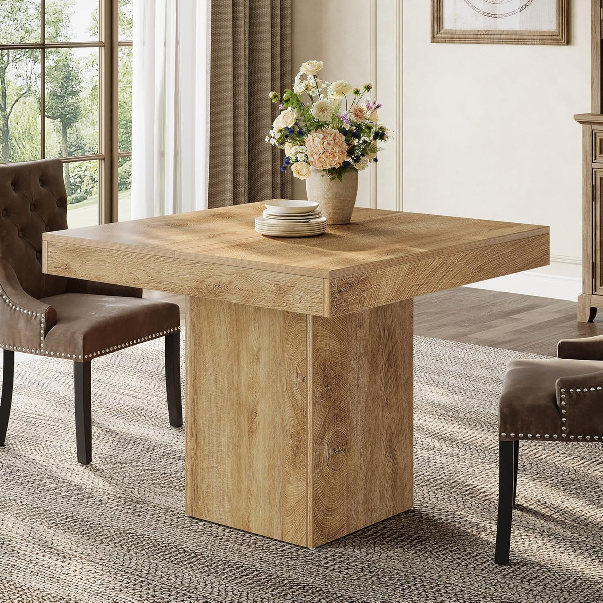 39" Square Dining Table, Kitchen Dinner Table with Sturdy Base for 4 ...