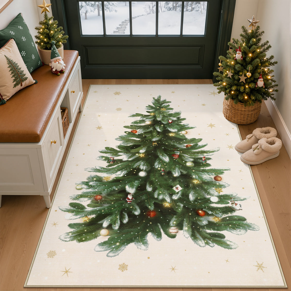 Tribesigns Christmas Tree Washable Runner Rug for Hallway Entryway
