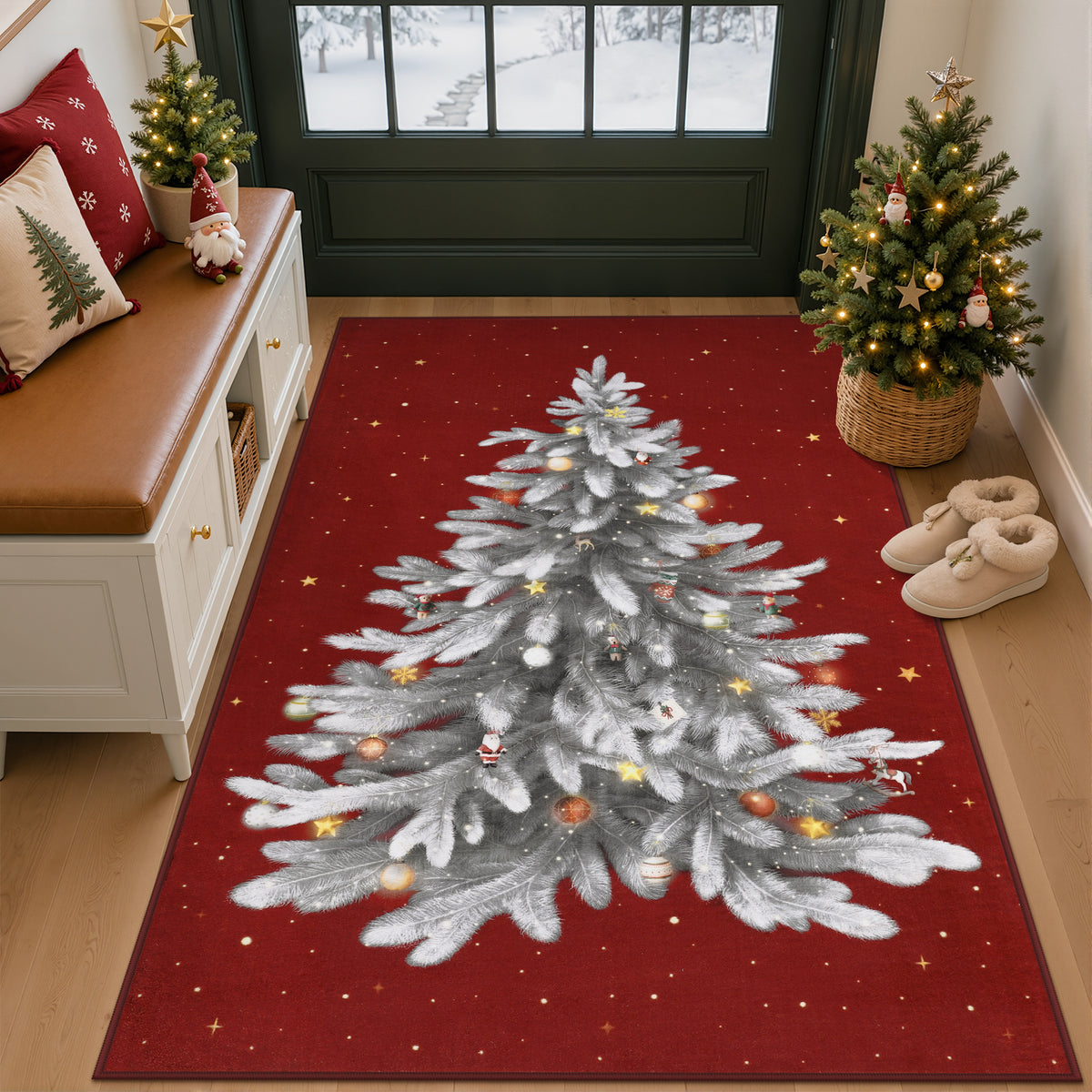 Tribesigns Christmas Tree Washable Runner Rug for Hallway Entryway