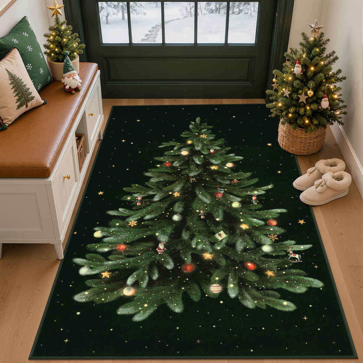 Tribesigns Christmas Tree Washable Runner Rug for Hallway Entryway