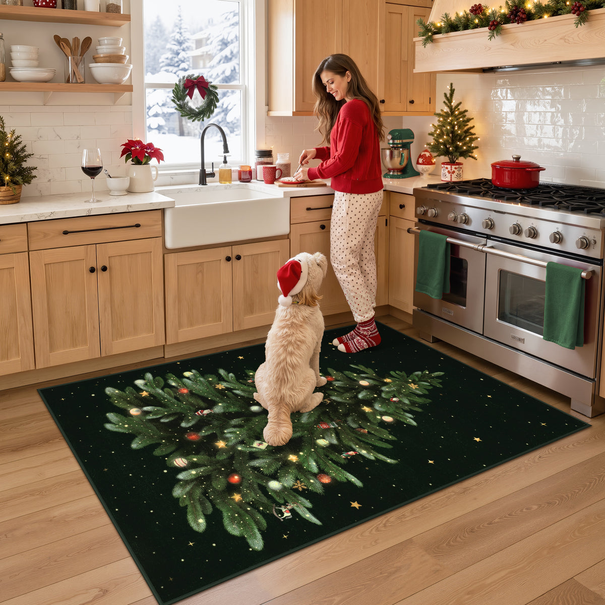 Tribesigns Christmas Tree Washable Runner Rug for Hallway Entryway