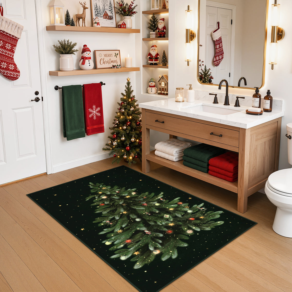 Tribesigns Christmas Tree Washable Runner Rug for Hallway Entryway