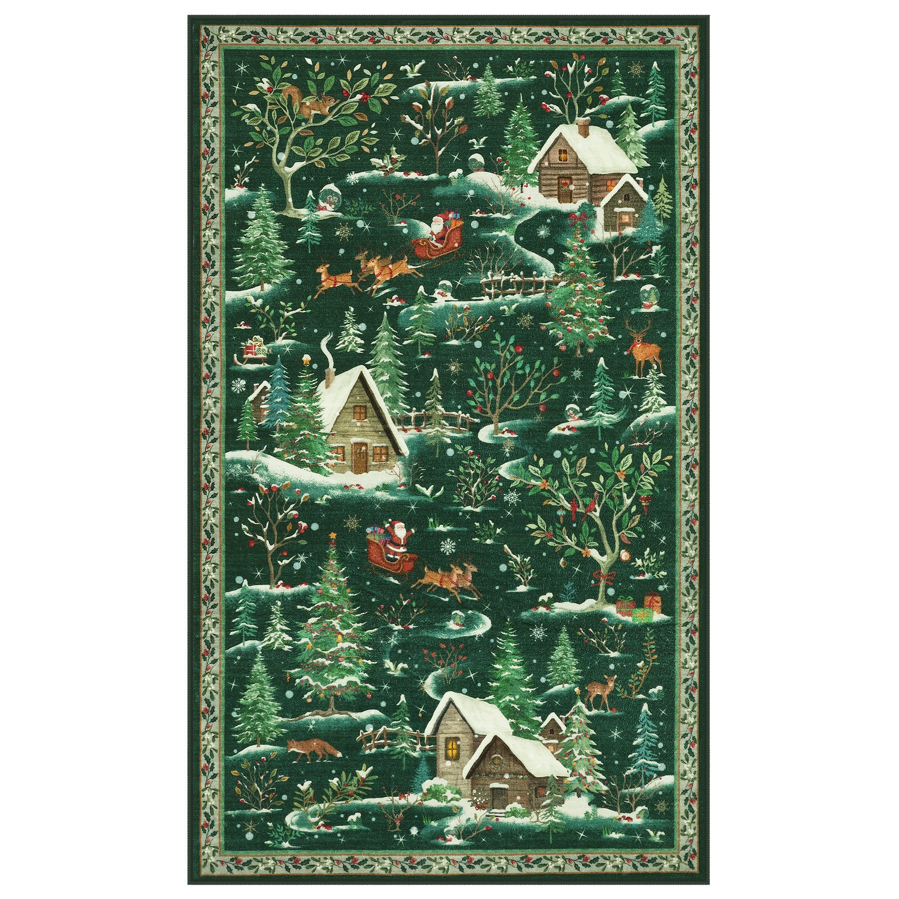 Christmas Snow Forest Washable Area Rug, Soft Holiday Scene Non-Slip Indoor Rug for Living Room Bedroom, Oeko-Tex Certified