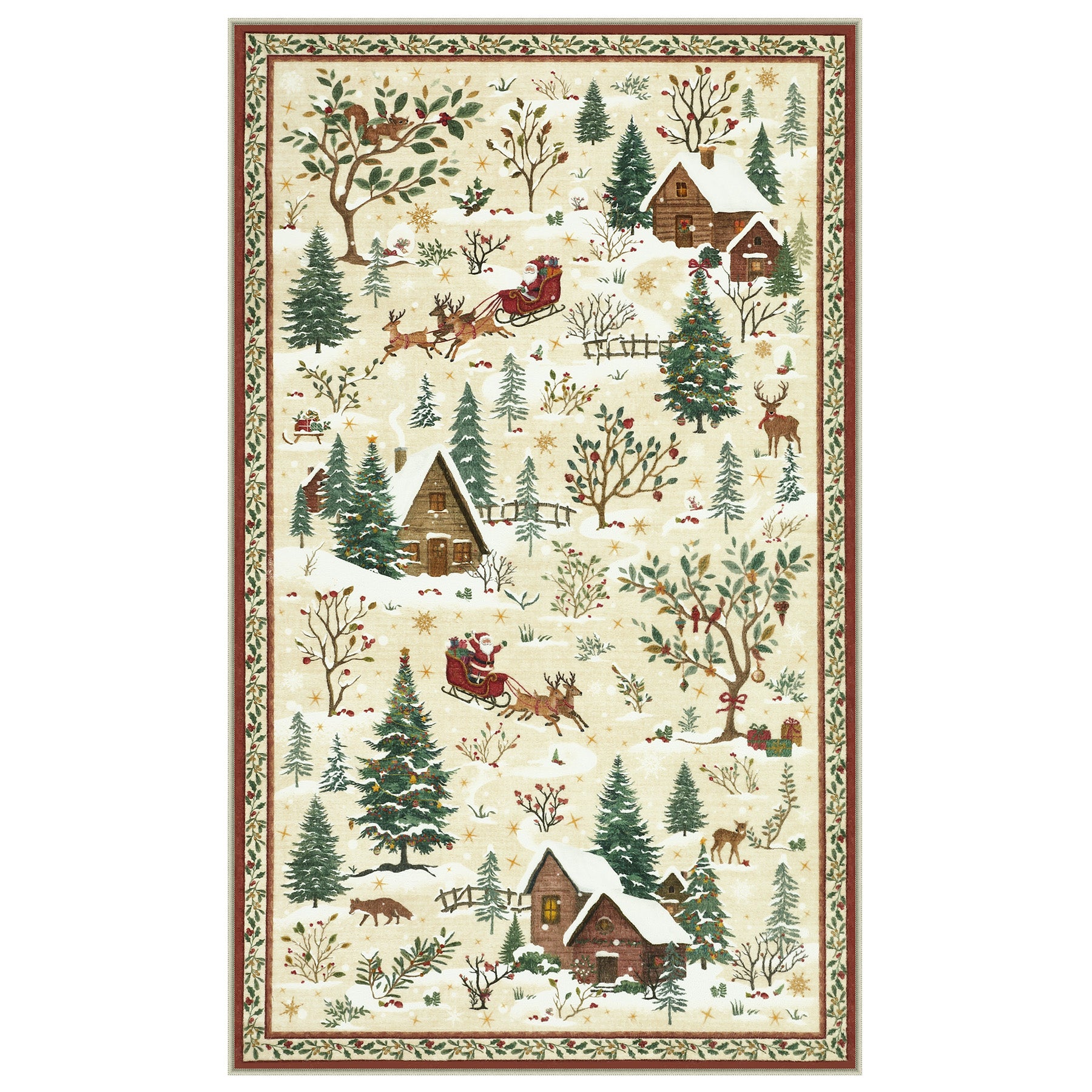 Christmas Snow Forest Washable Area Rug, Soft Holiday Scene Non-Slip Indoor Rug for Living Room Bedroom, Oeko-Tex Certified