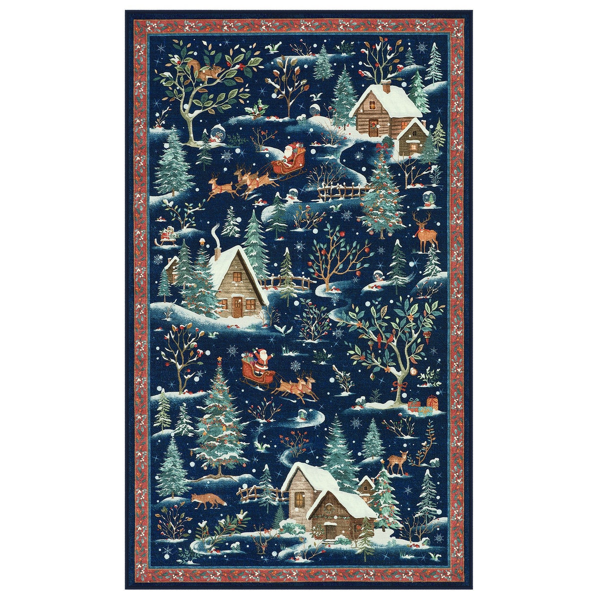 Christmas Snow Forest Washable Area Rug, Soft Holiday Scene Non-Slip Indoor Rug for Living Room Bedroom, Oeko-Tex Certified