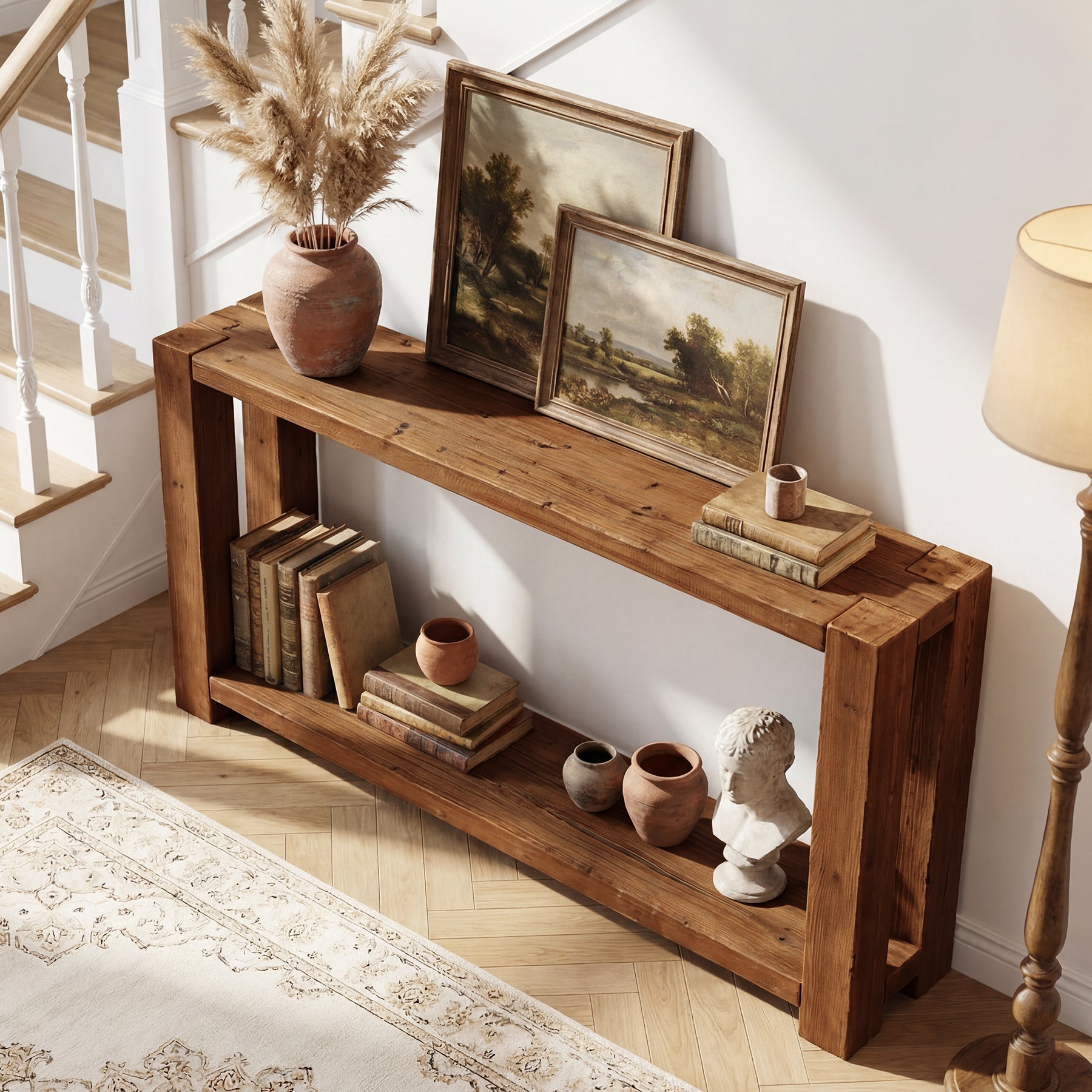 63" Solid Wood Console Table with Storage Shelf, Farmhouse Entryway Sofa Table for Hallway & Living Room
