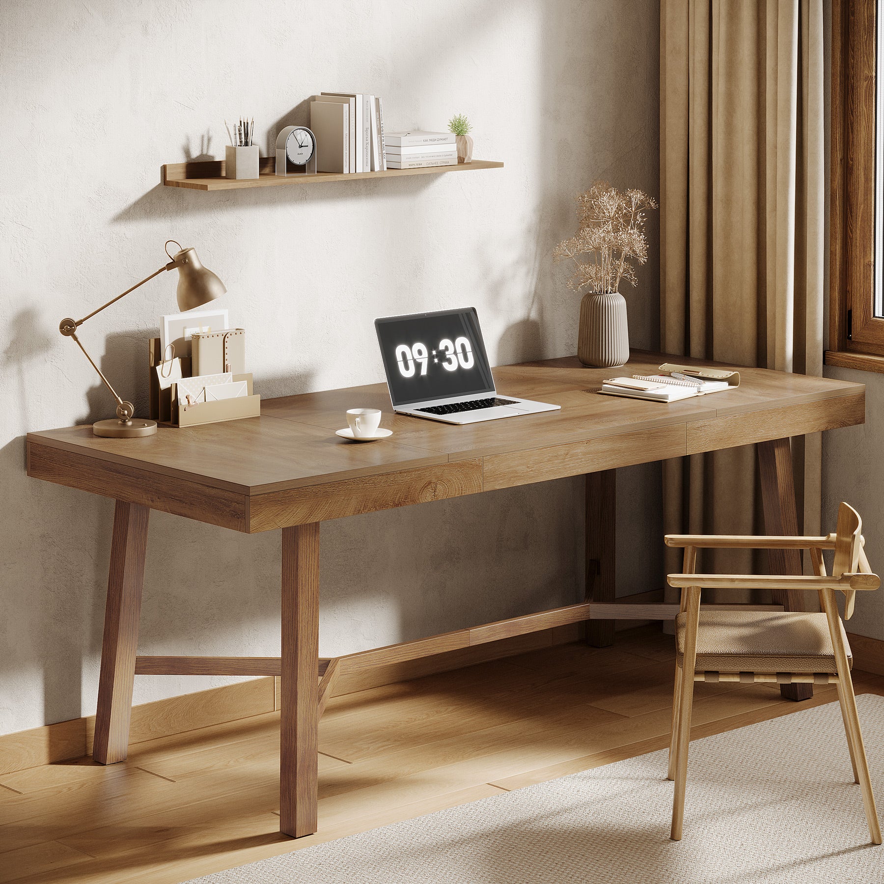 71" Executive Desk, Farmhouse Office Computer Desk with Sturdy Leg - Thumbnail 3