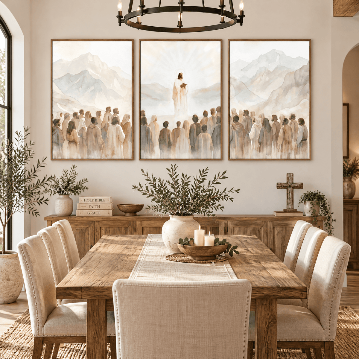 3-Piece Christian Mountain Wall Art, Framed Canvas Prints