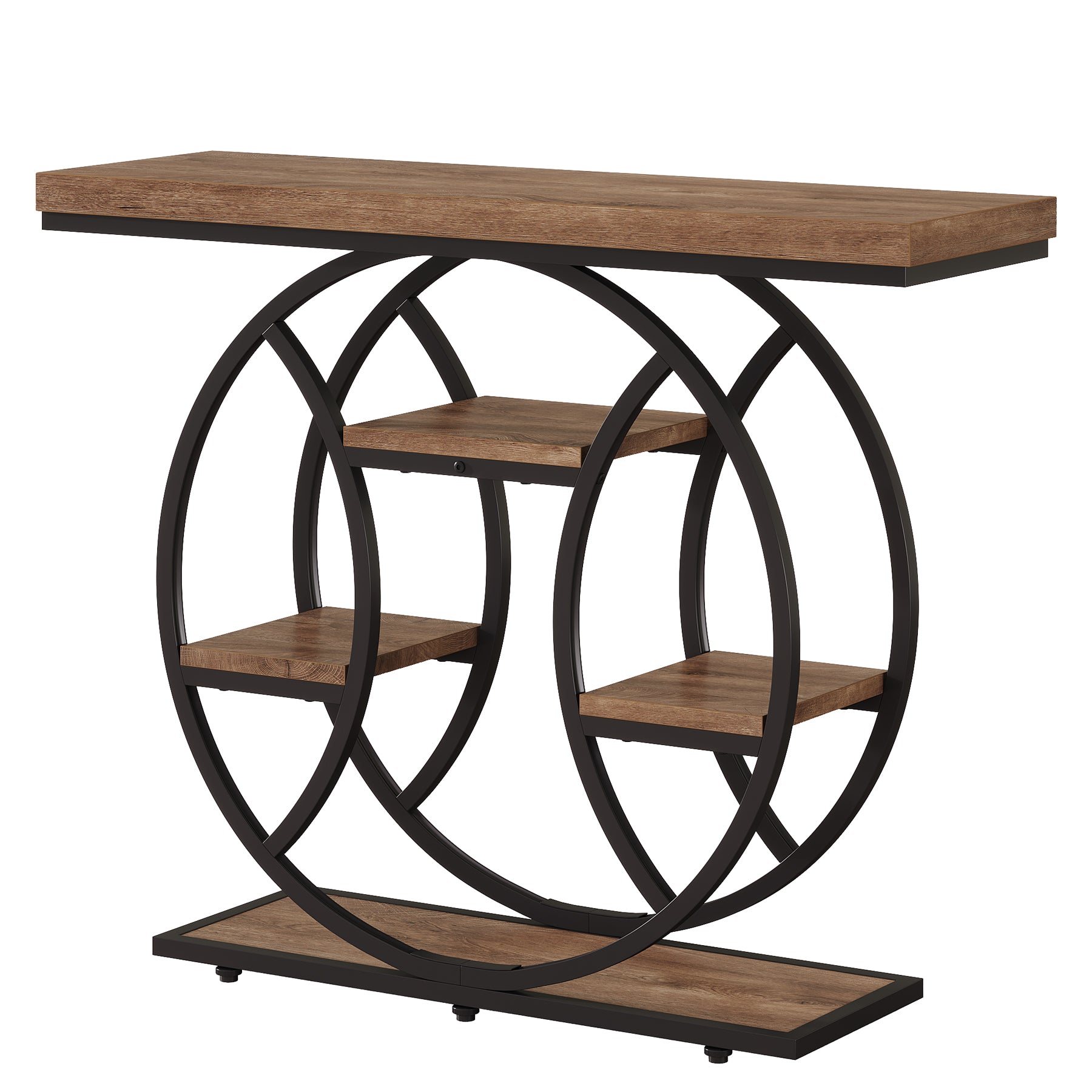 41.3" Industrial Console Table with 4-Tier Shelves – Circle Metal Frame Entryway Sofa Table