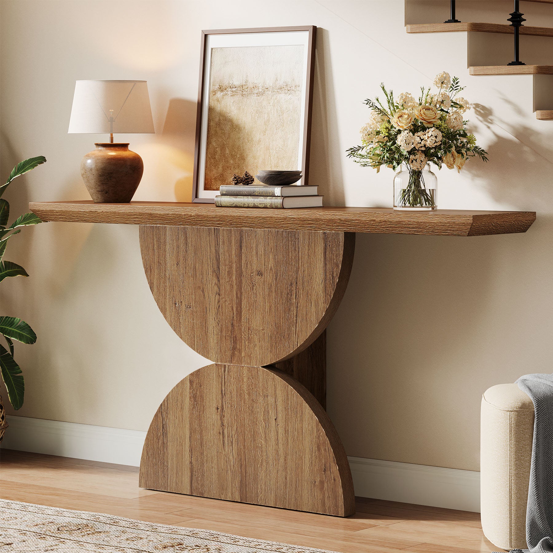 63" Console Table, Narrow Entryway Table with Unique Sturdy Base