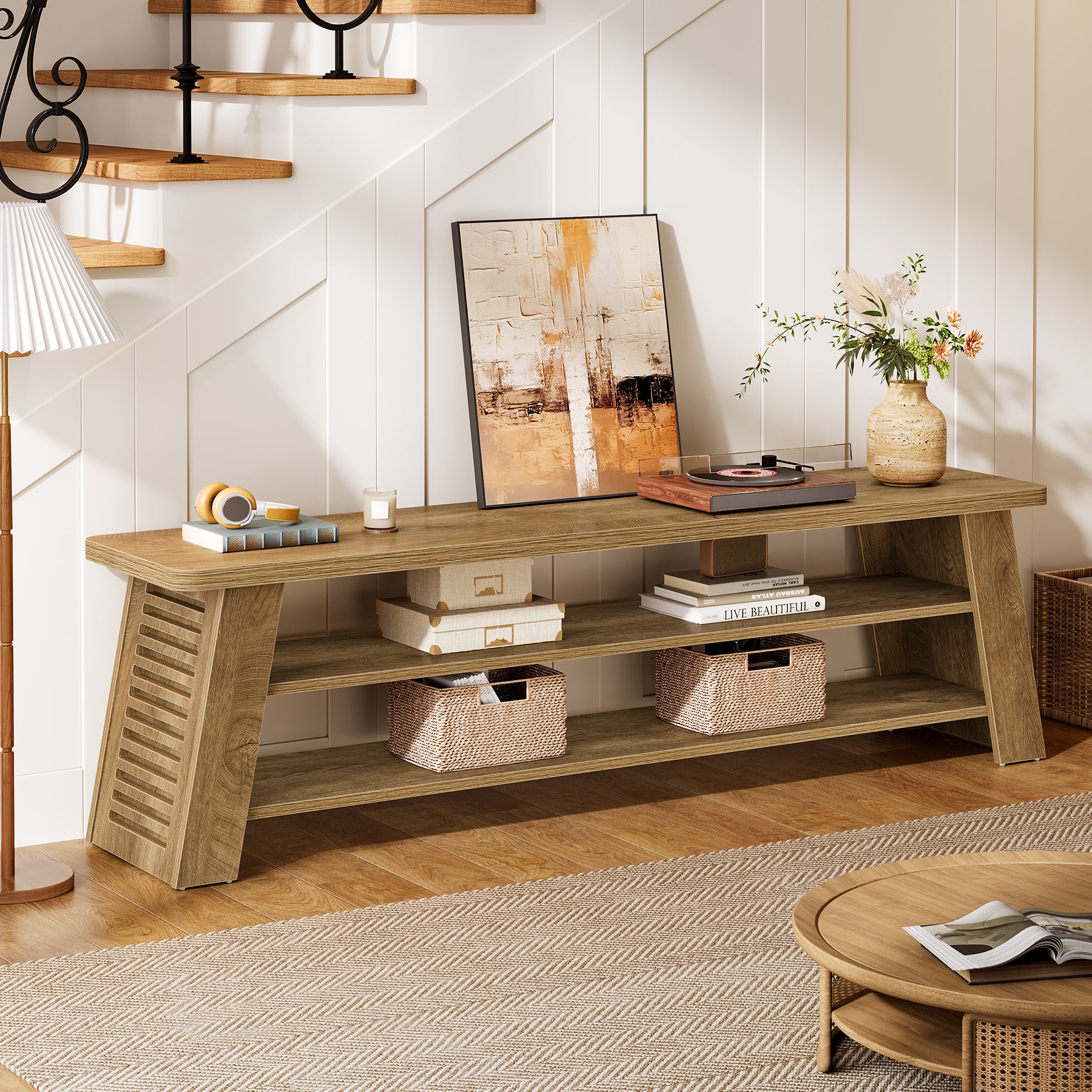 47" TV Stand for 60" TVs, 3-Tier Entertainment Media Center with Storage Shelves