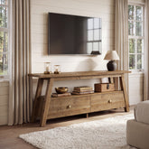 63" TV Stand for TVs Up to 70", Solid Wood 2-Tier Media Console with Drawers 3