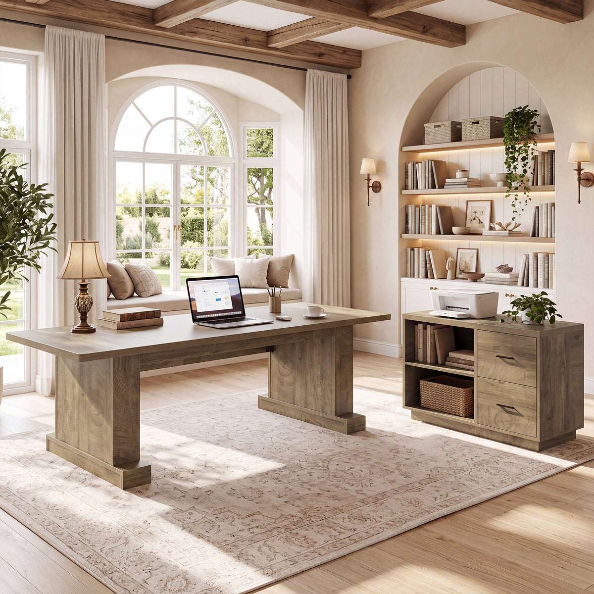 70" L-Shaped Office Desk with File Cabinet, 2 Drawers & 2 Storage Cubes, Home Office