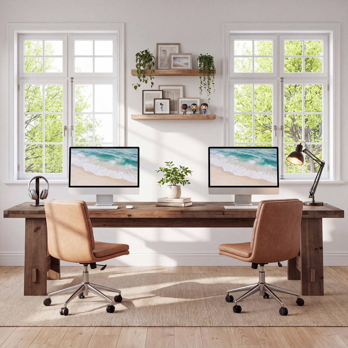 Solid Wood Two-Person Desk, 86.61" Double Computer Desk for Home Office