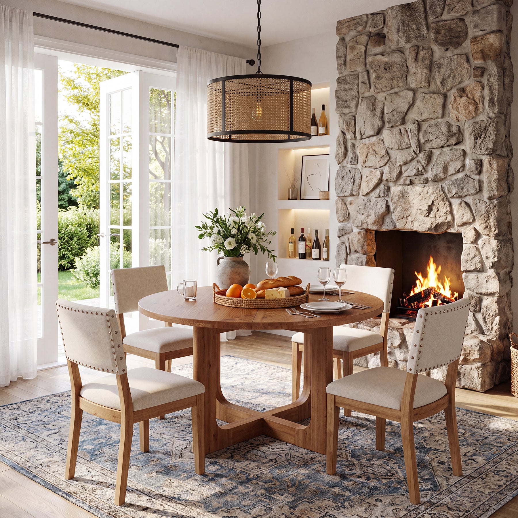 39.4" Round Solid Wood Dining Table, Farmhouse Kitchen Table with X-Cross Legs for 2-4