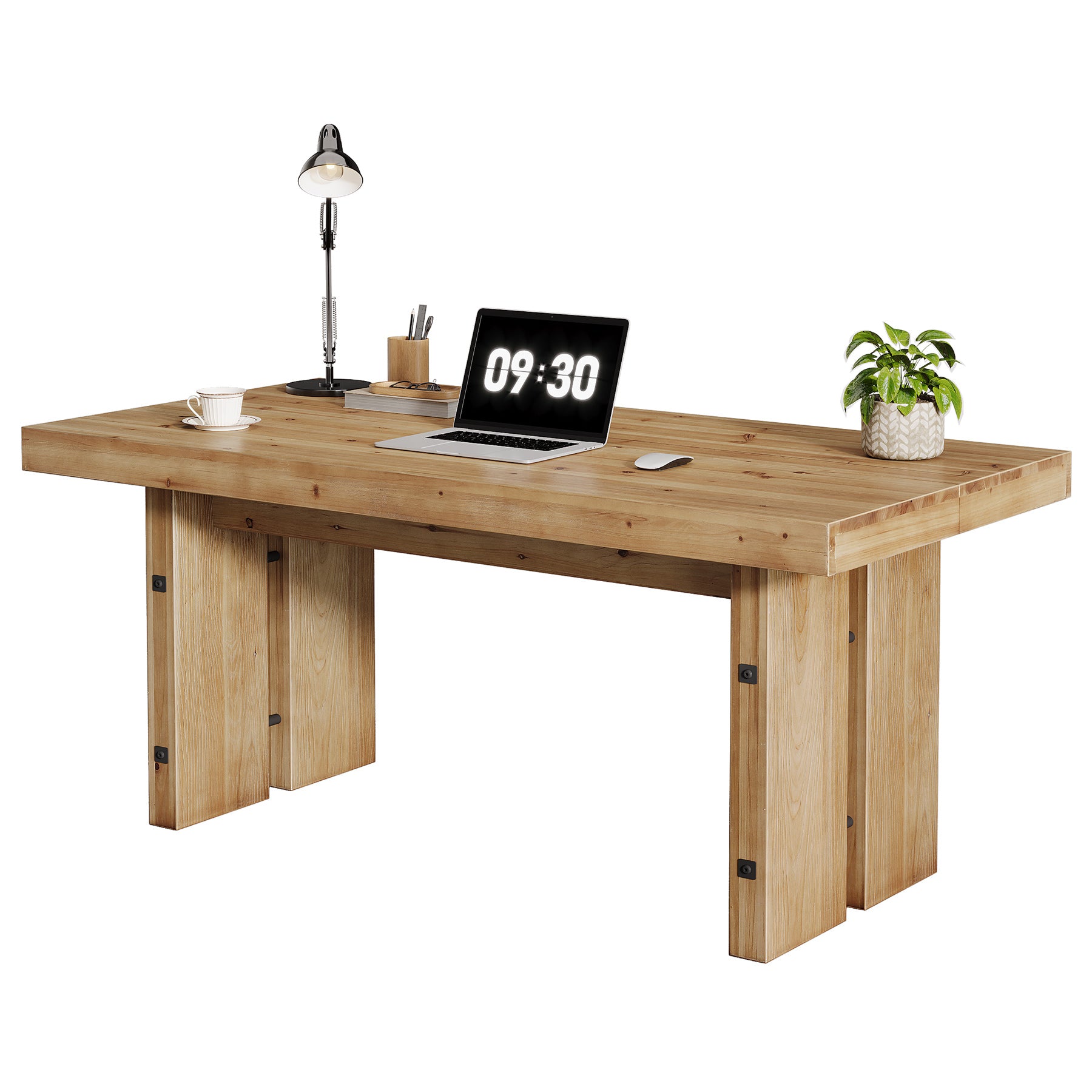 63" Solid Wood Executive Desk, Large Farmhouse Computer Desk with Sturdy Legs for Home Office