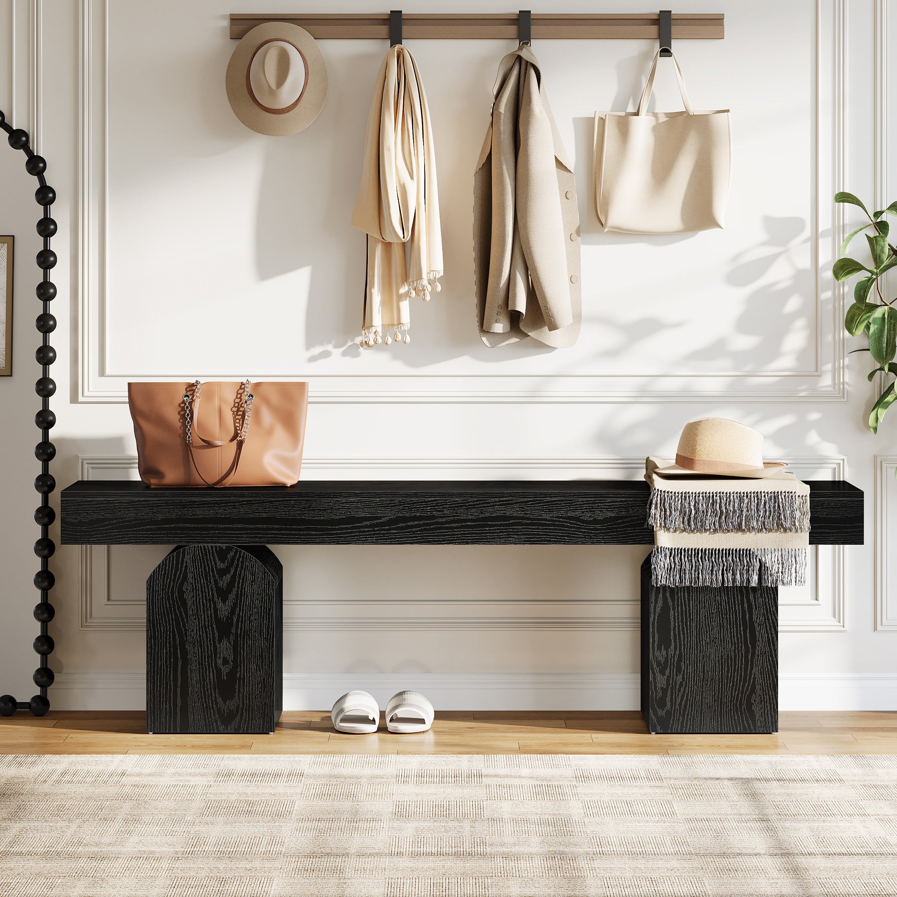 59" Entryway Bench, Long Shoe Bench with Arched Bases