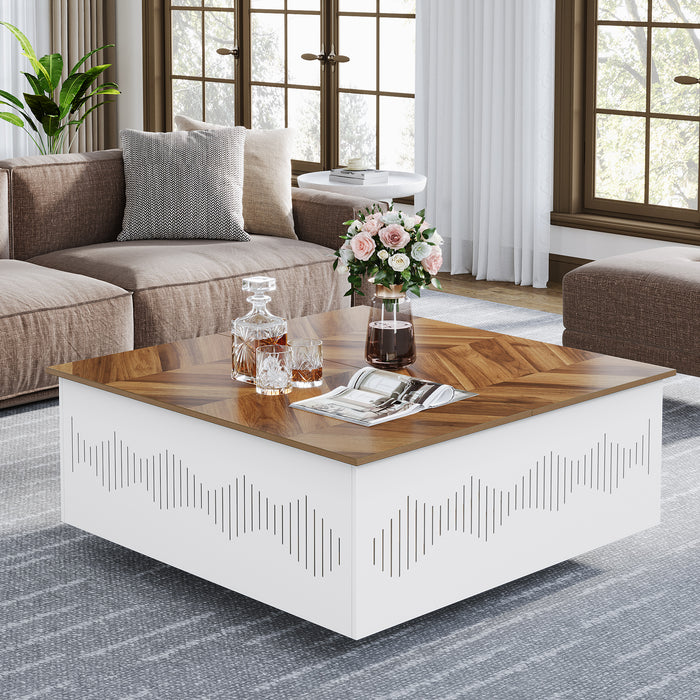 35.4" Coffee Table, Square Flip Top Center Table with Storage