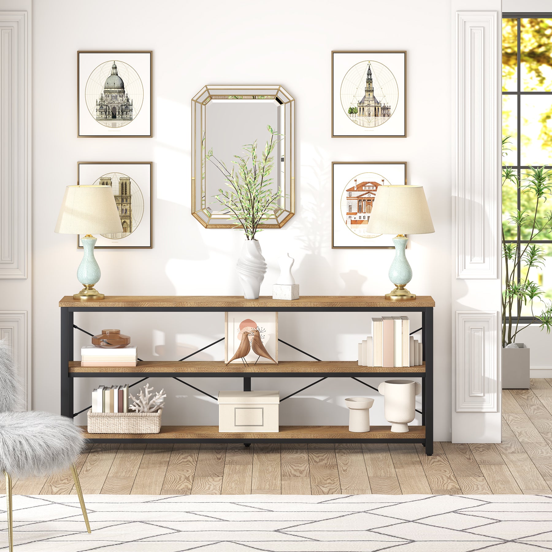 Tribesigns Sofa Table, 3 Tiers TV Stand Console Table Extra Long