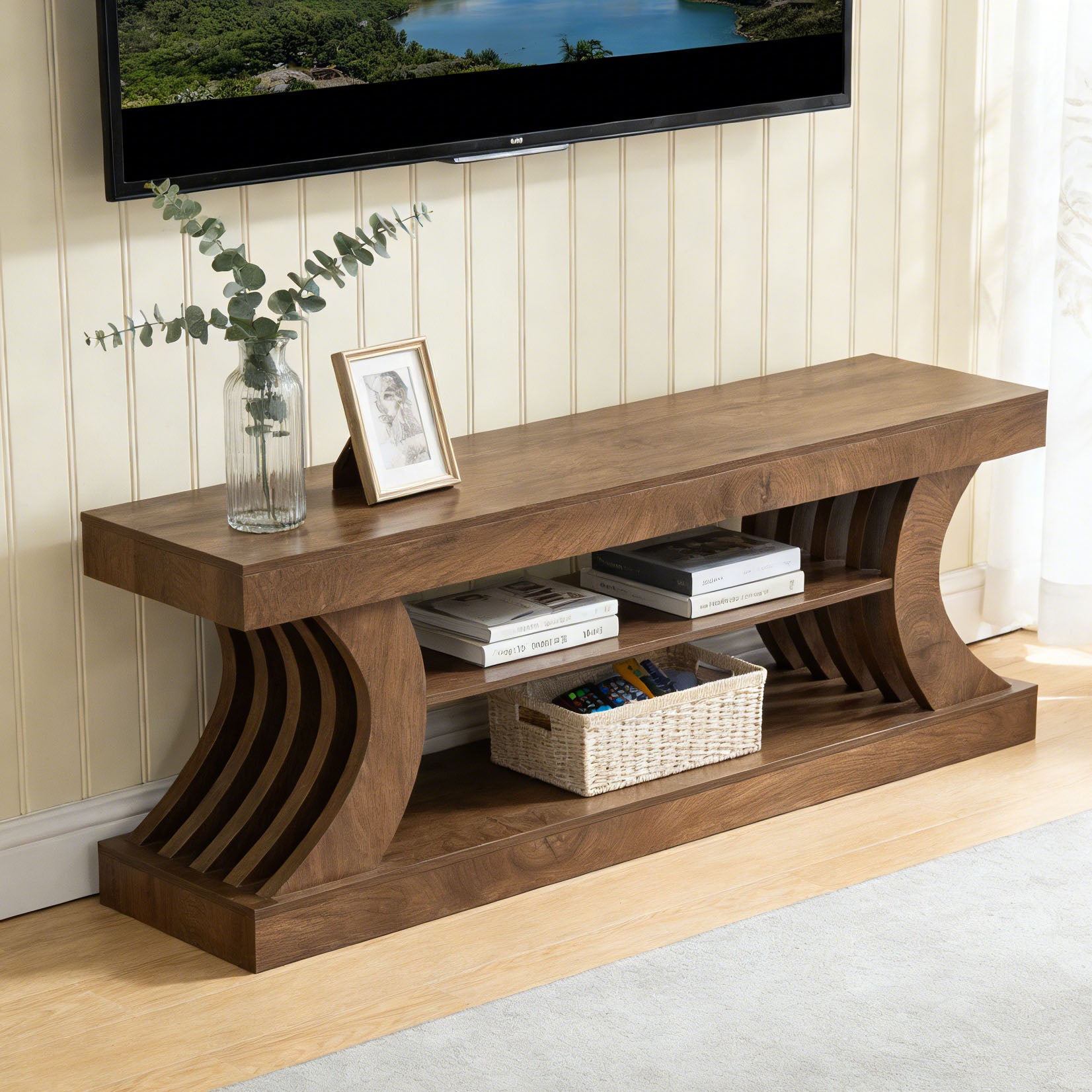 63" TV Stand with 3-Tier Storage Shelf, Entertainment Center for TVs up to 75"