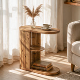 Rustic Solid Wood C-Shaped Side Table with Storage, Narrow Sofa End Table 3