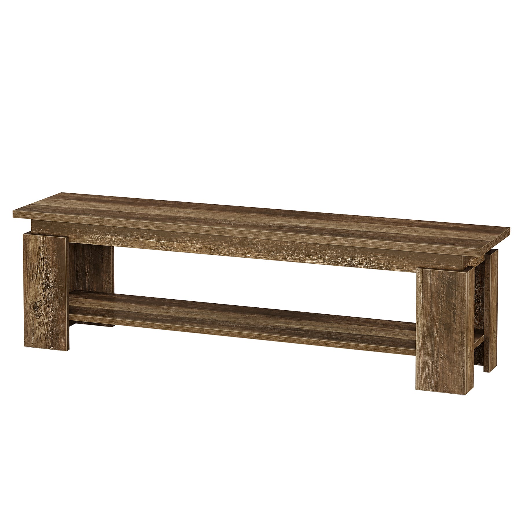 63" Entryway Bench, Farmhouse Shoe Bench End of Bed Bench with Storage Shelf
