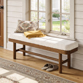 Solid Wood Shoe Bench, 55" Upholstered Entryway Bench with Removable Cushion 3