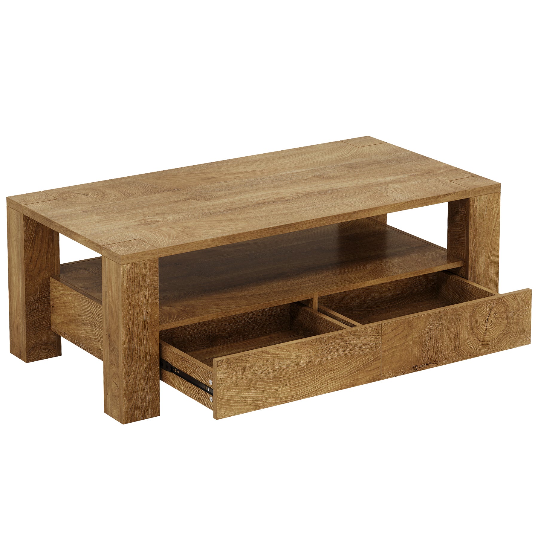 Rectangle Coffee Table, 47" Center Tea Table with 2 Drawers & Open Shelf