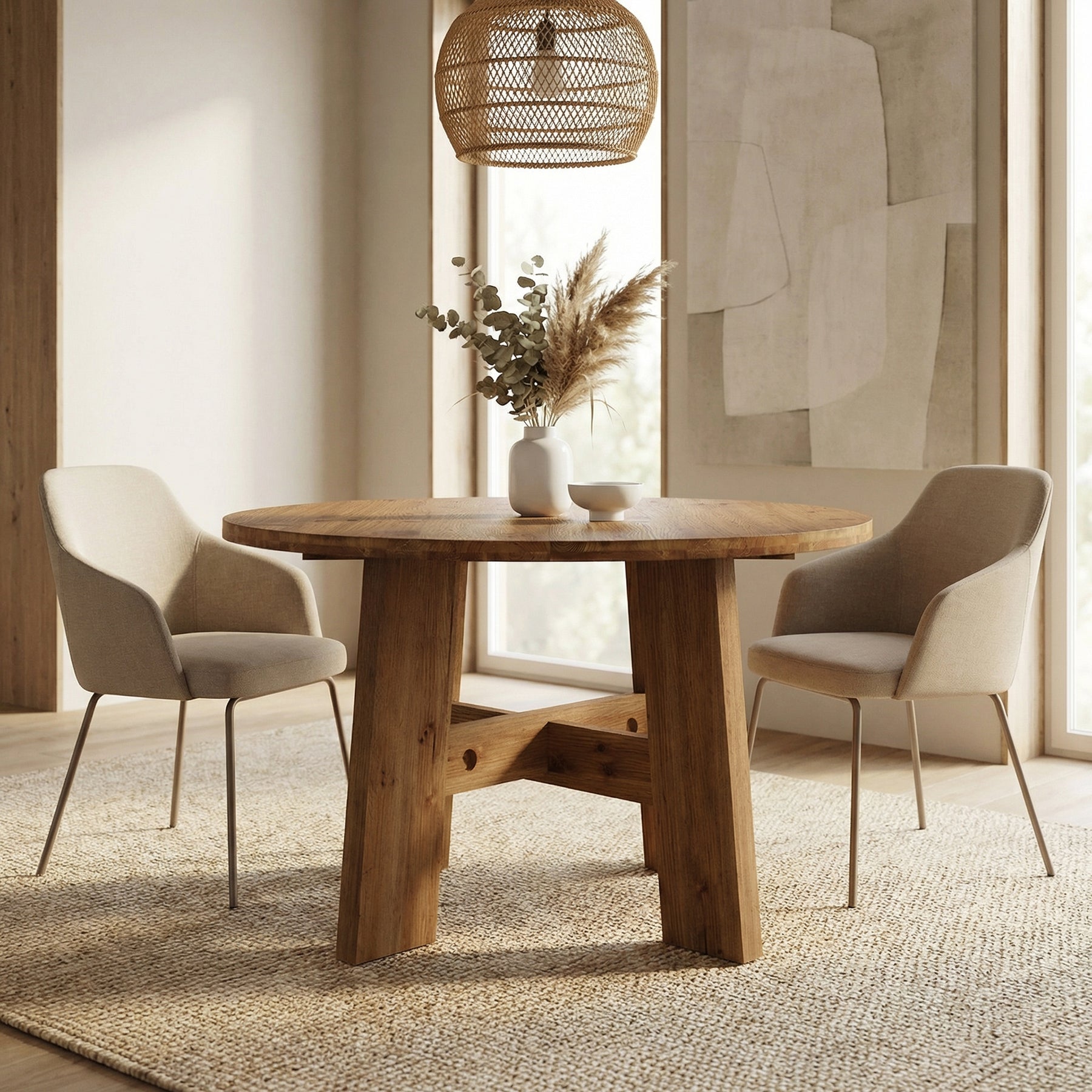 Tribesigns 47-Inch Solid Wood Round Dining Table, Farmhouse Kitchen Table for 4-6 People