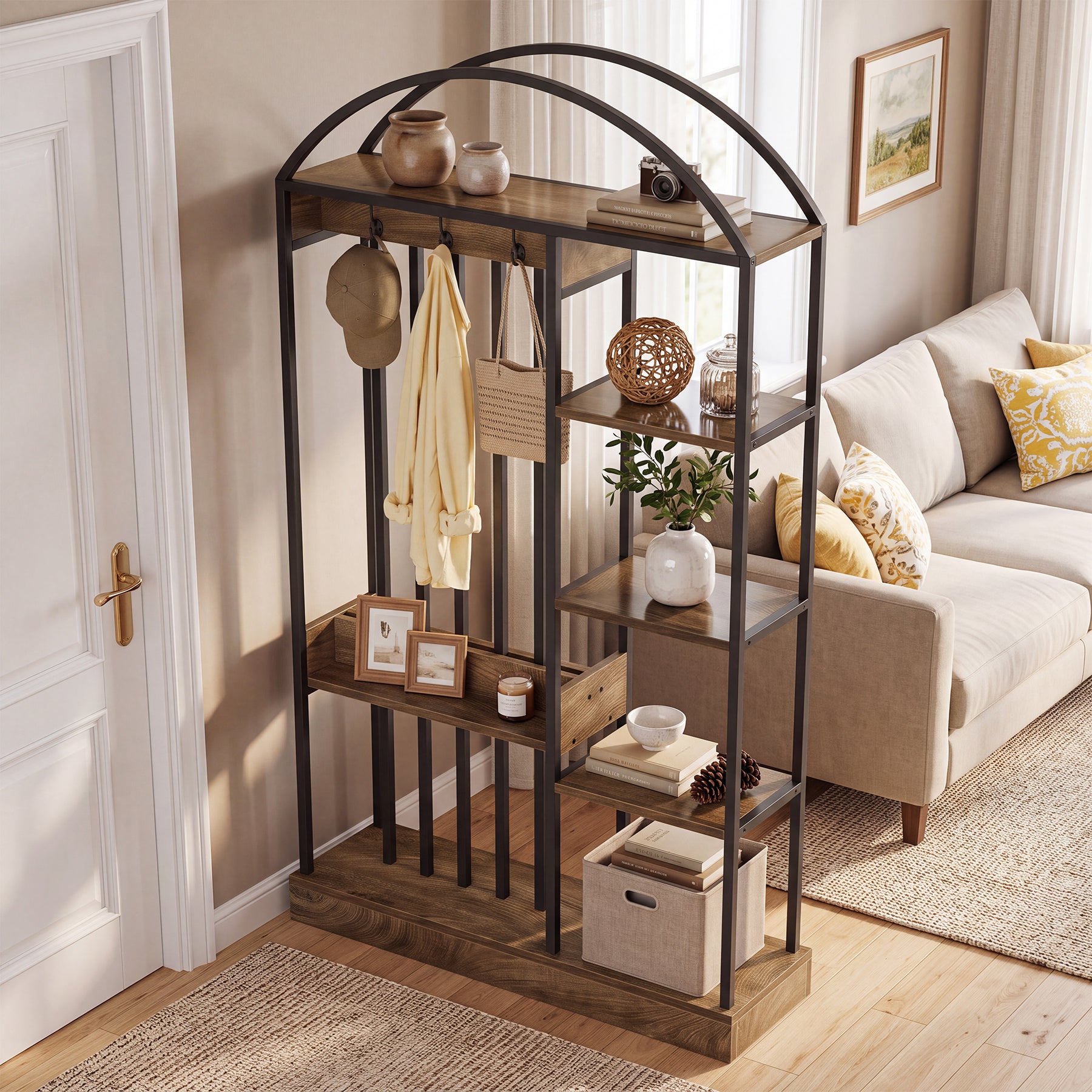 71.2" Wall Room Divider, Freestanding Wall Partition Screen with Metal Frame & MDF Shelves