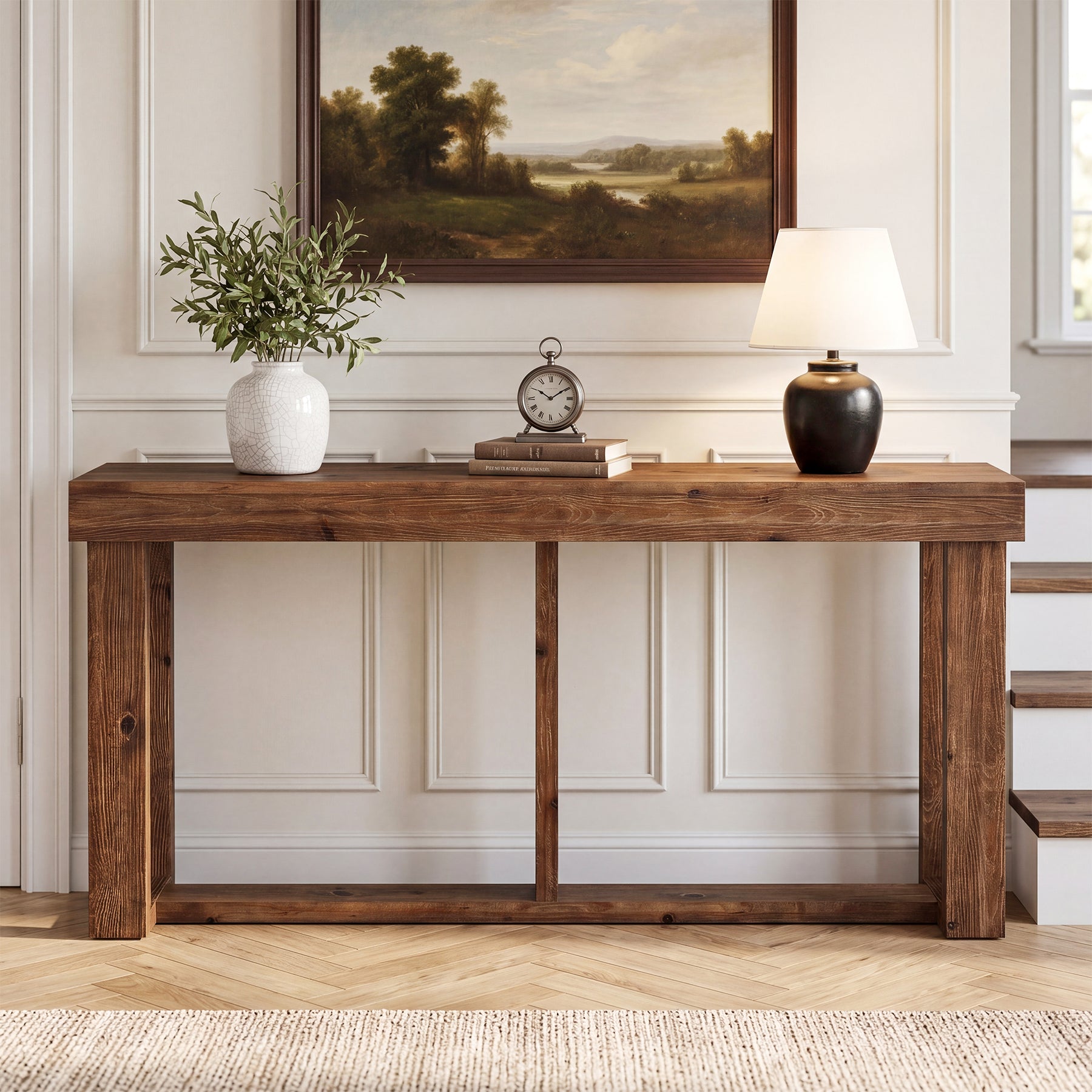63" Solid Wood Console Table, Farmhouse Sofa Entryway Table for Living Room