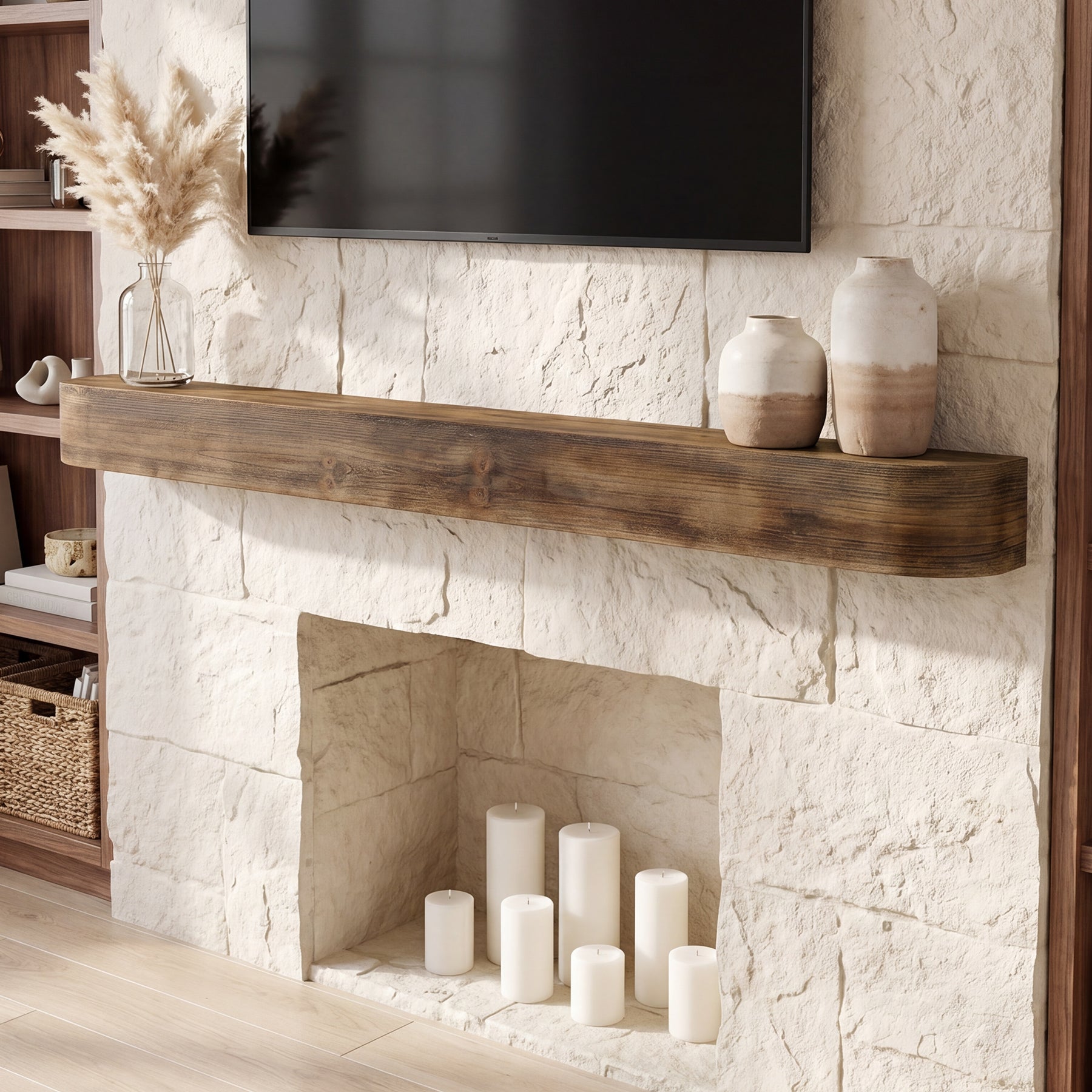 71" Fireplace Mantel, Solid Wood Floating Shelf, Wall Mounted Mantel for Over Fireplace