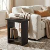 Solid Wood End Table, H-Shaped 2-Tier Side Table with Storage Shelf 3