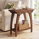 2-Tier Solid Wood End Table, Rectangle Sofa Side Table with Shelf for Living Room 3