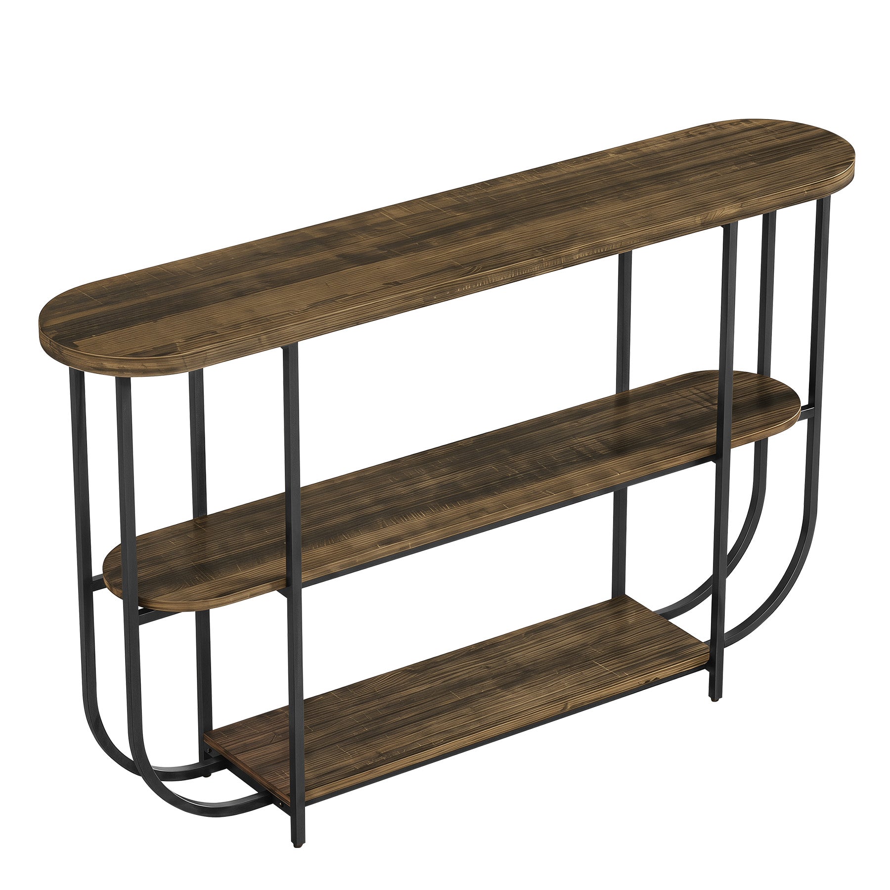 63" Console Table, 3-Tier Narrow Entryway Table with Curved Metal Frame