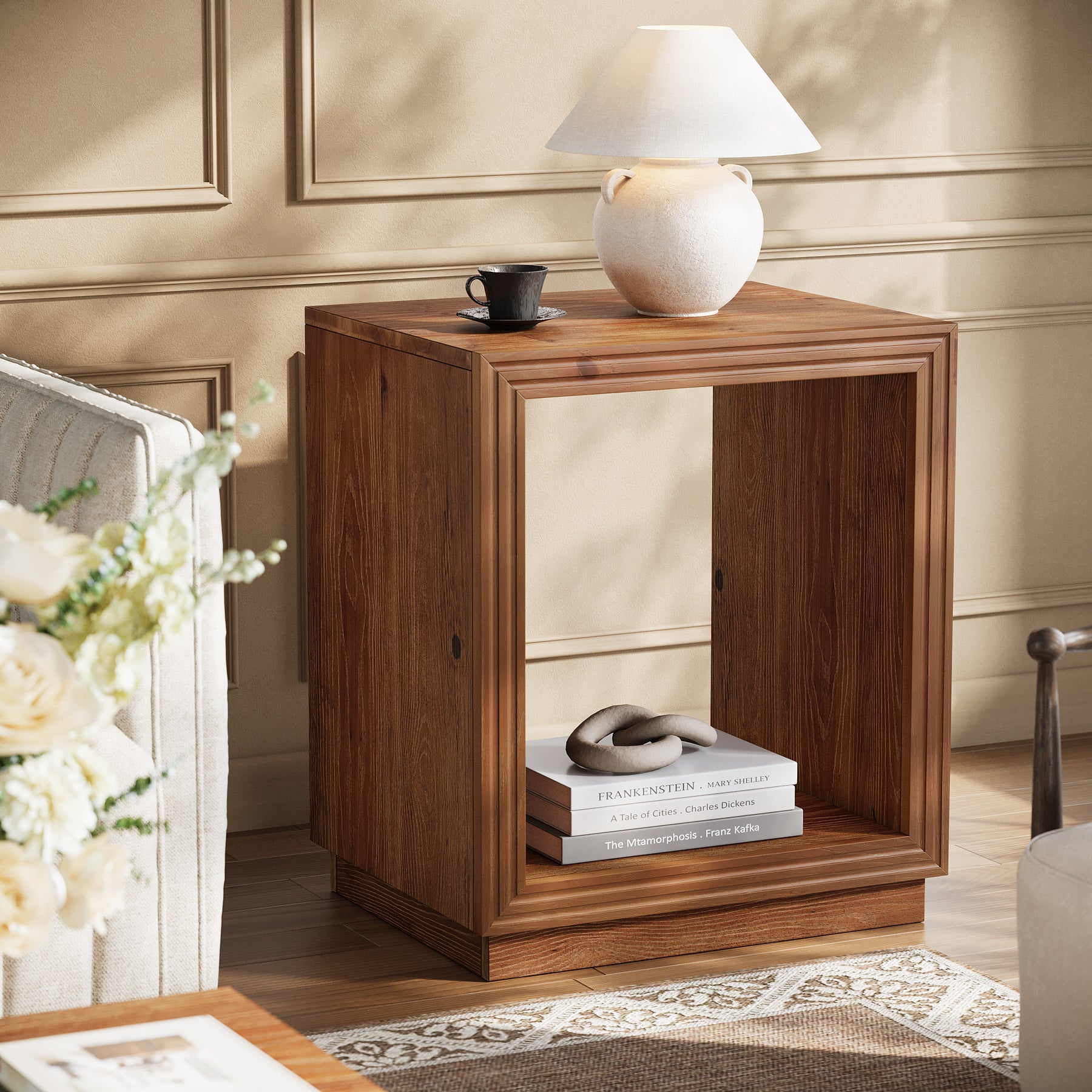 Tribesigns 19.69" Solid Wood Side Table, Rustic 2-Tier Storage End Table for Small Spaces