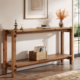 63" Solid Wood Console Table, 2-Tier Farmhouse Entryway Table with Storage 3
