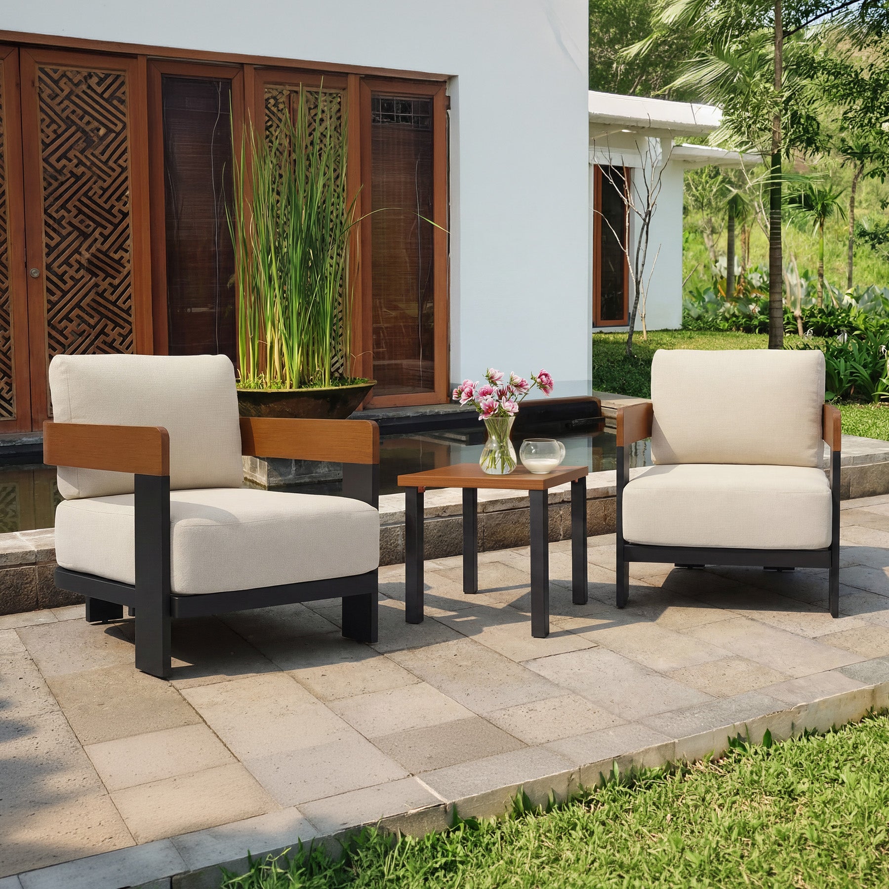 2-Person Patio Conversation Sets With Cushions, 3-Piece Outdoor Furniture Set