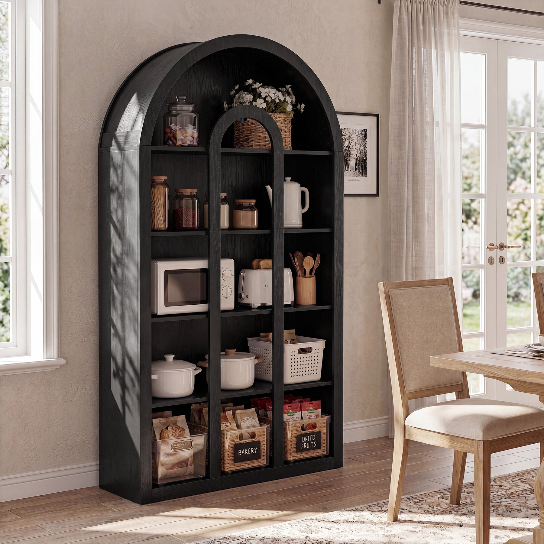 70.87" Tall Bookshelf, 5-Tier Arched Bookcase with Open Shelves for Living Room