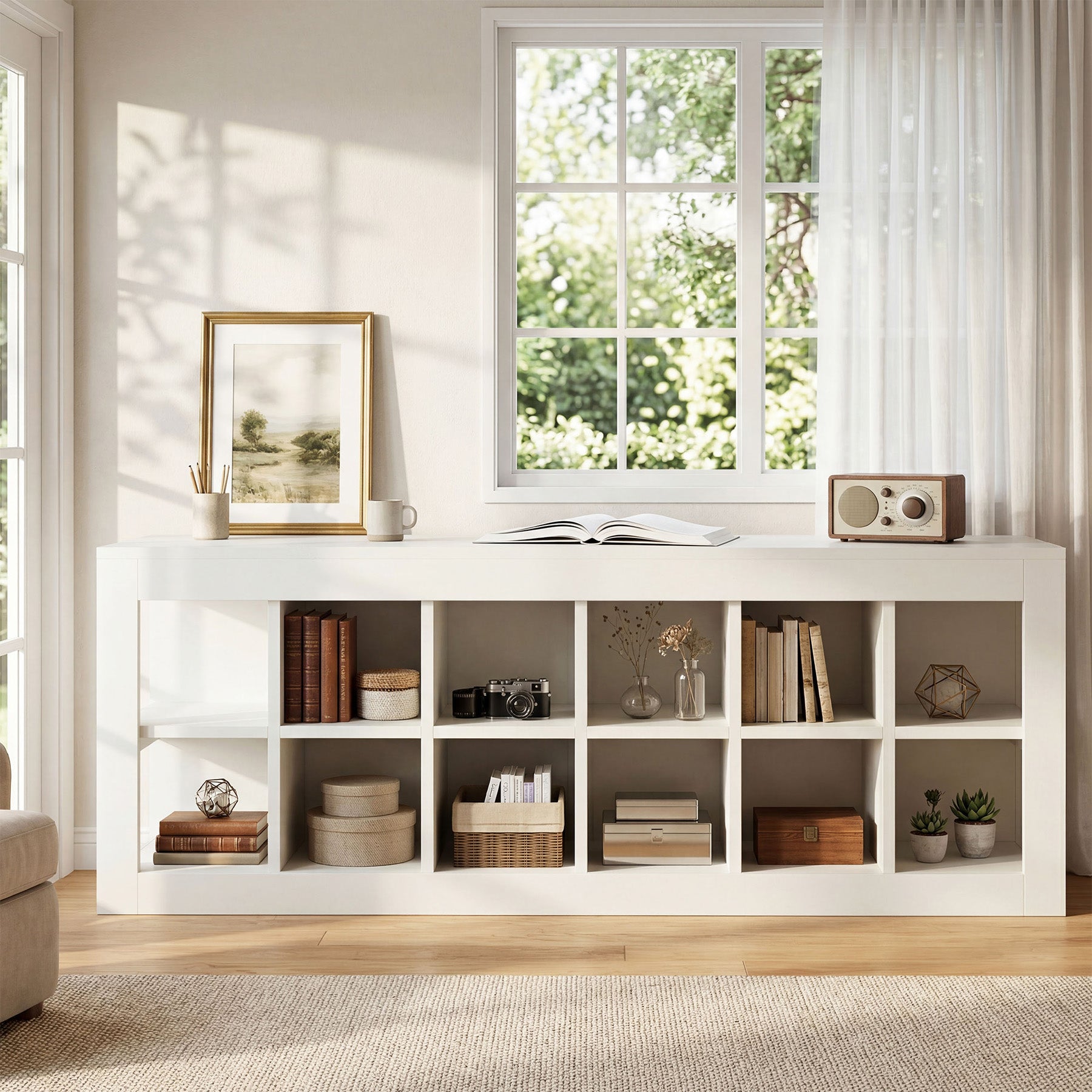 52.36" 12 Cube Organizer Bookcase, 2-Tier Open Shelf Storage for Living Room Bedroom Office