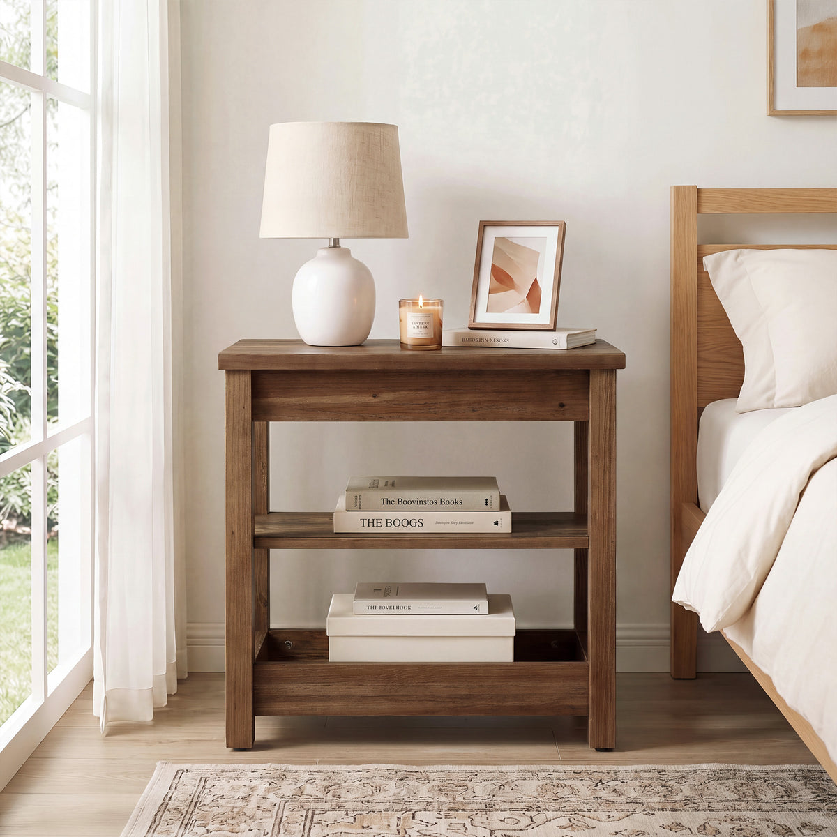 Tribesigns 23.62" Solid Wood End Table, 3-Tier Narrow Side Table for Living Room and Bedroom